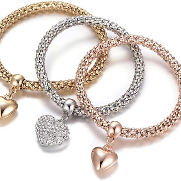 Crystal Charms Multilayer Bracelets - 3PCS Gold/Silver/Rose Gold Corn Chain Brac - Picture 6 of 6